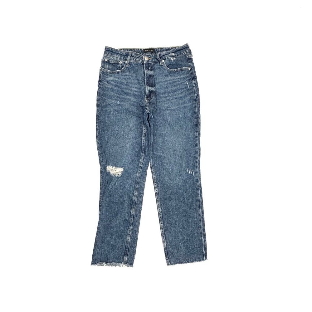 Free Assembly Distressed High Rise Straight Raw Hem Women's size 12 Blue Jeans